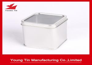 China Plain Color Small Empty Square Metal Tins CMYK Offset Printed With Clear Window On Top on sale