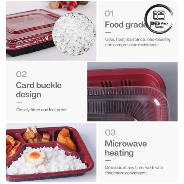 Custom 2-3-4 Compartment PP Hot Food Takeaway Bento Boxes Eco Friendly Rectangular