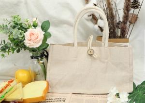 Natural Jute Shopping Bag Customized With Cotton Weabing Handle And Button