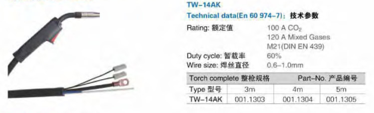 Binzel MB14AK High Efficiency Mig Welding Torch Air Cooled Type Customized Cable Length