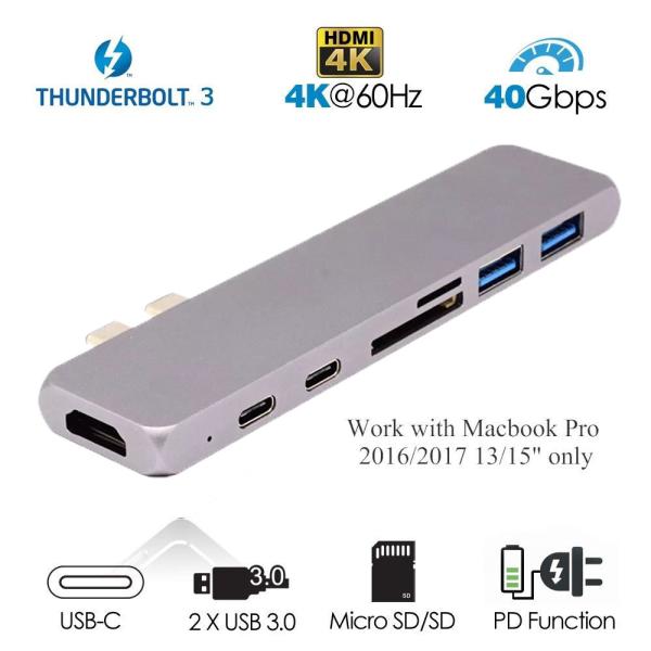 Quality USB C HUB Adapter, Type C Hub Mac Pro Adapter Dongle for 2016/2017 MacBook Pro 13”&15”, 40GB/S Thunderbolt 3,2xUSB3.0 for sale