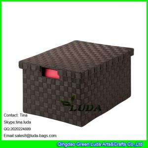 LDKZ-023 espresso brown home stoage container double woven strap file storage box with lid
