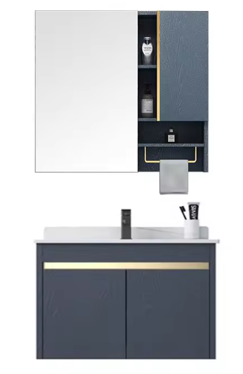 Compact Functional Wall Mounted Basin Vanity Cabinet With Ceramic Basin
