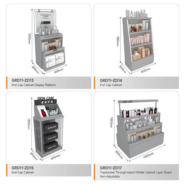 Retail Display Showcase Grey Wooden Island Cabinet For Store Showcase And Trendy Shop Decoration