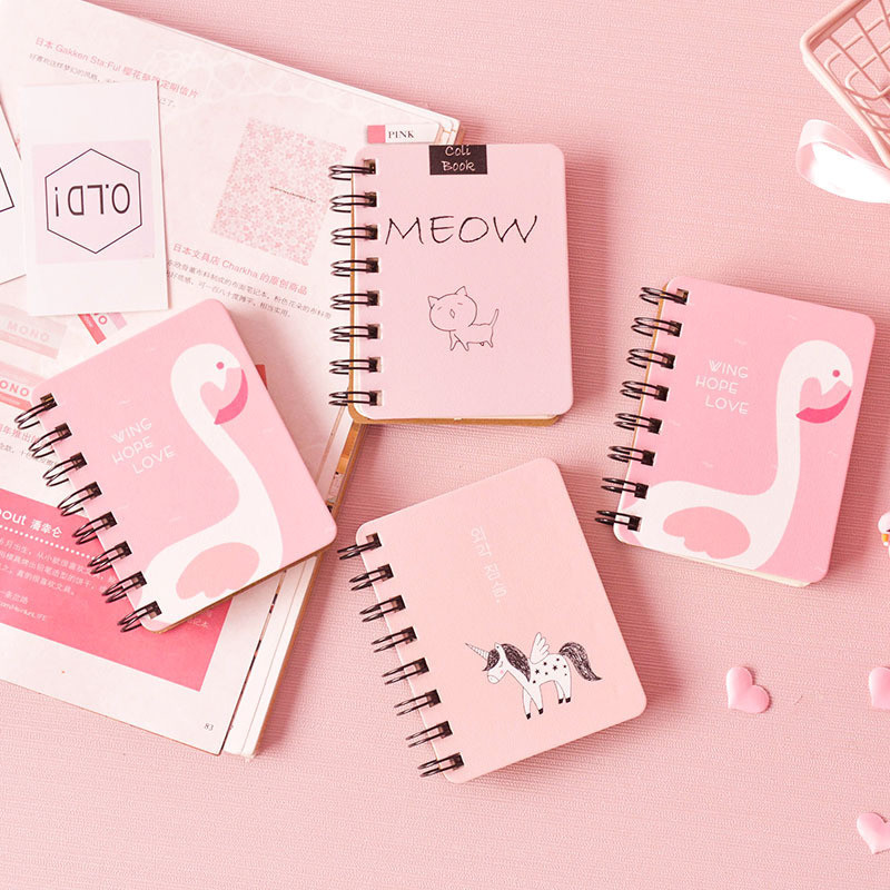 Portable Mini Spiral Bound Notebook / Ring Bound Notebook Pink Color For Girl