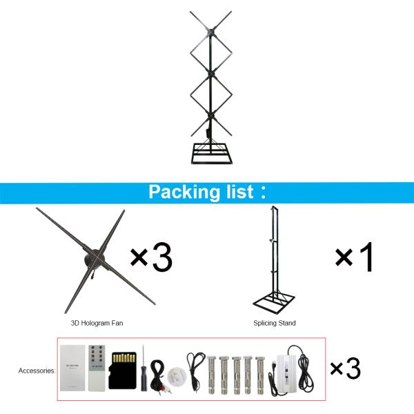 100CM 1*3 Human Shape Splicing Solution 3D Hologram Fan Advertising Machine