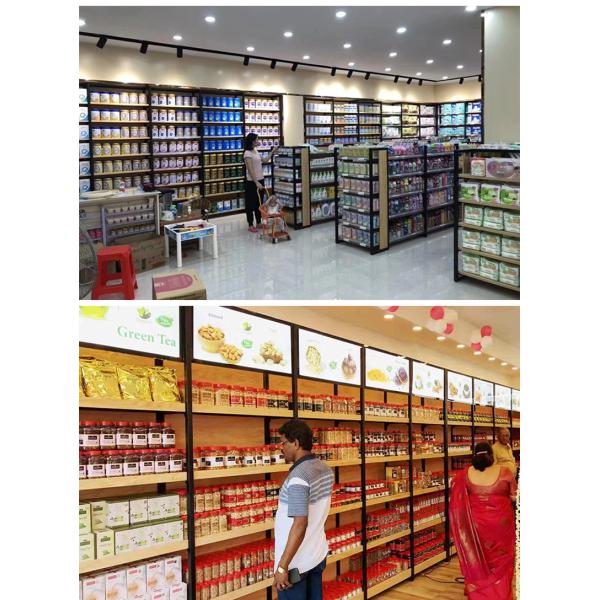 Wall-Mounted Gondola Shelf Rack Wooden Display Rack With Floor Cabinet