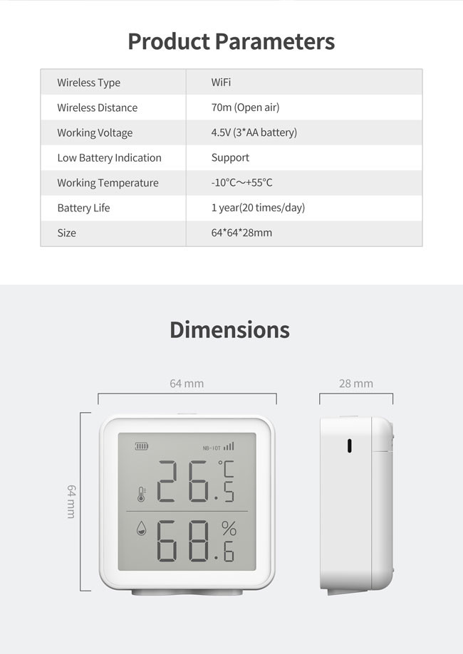 250mA Wireless Temp And Humidity Sensor Tuya Smart Life Alexa