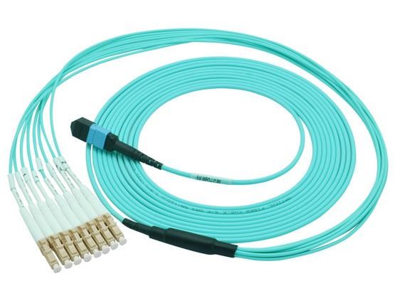 Aqua Round Bundle MPO LC 12 Core Fiber Optic Patch Cord