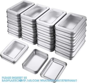 China Metal Tin Box Metal Tins With Lids Clear Top Tins Box Empty Storage Tins Case Rectangle Containers Can with Large on sale