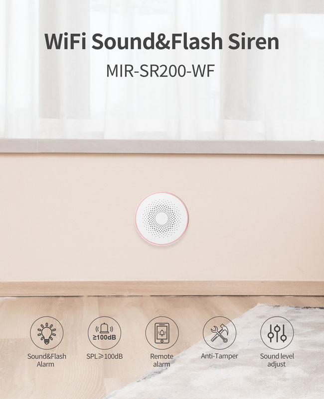 100db Tuya WiFi Siren Alarm 2.4G Wifi Security Alarm Adjustable Sound Level