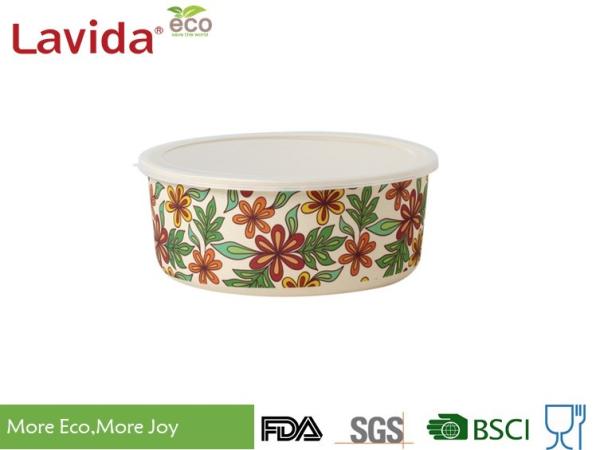Quality Customized LOGO Pattern Bamboo Fiber Containers With Plastic Transparent Lid for sale