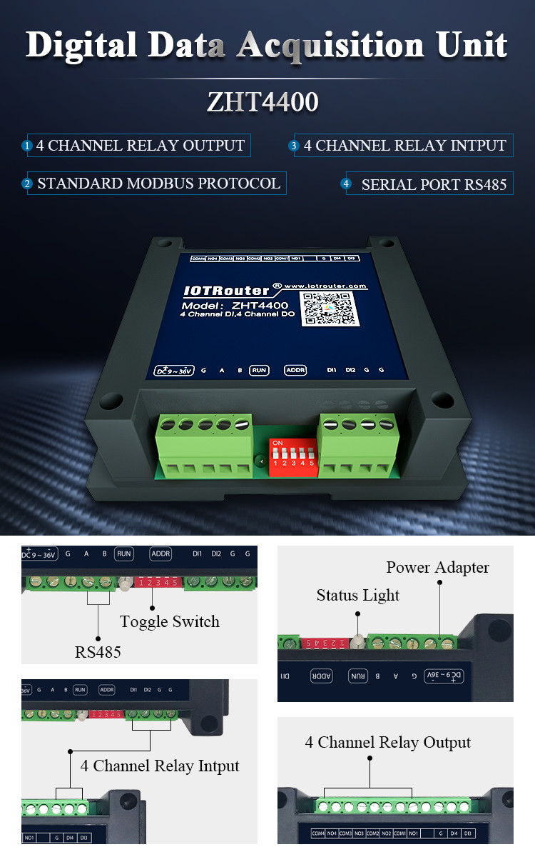 RS485 Modbus RTU Remote IO Module 8 Channel Digital Signal Acquisition Modem