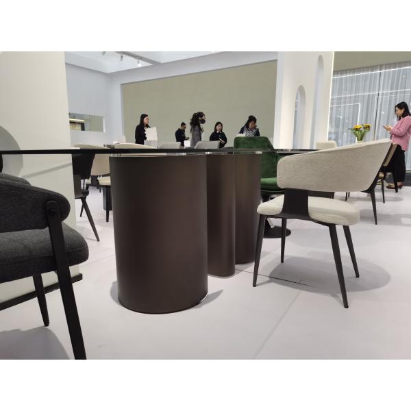 Italian Luxury Dining Room Furniture Rectangular Tempered Glass Top Steell Leg Dining Table Set 8 Seat Villas Dining Table