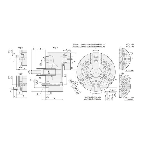 V Series Non through-hole power chuck for vertical lathe (adapter included)