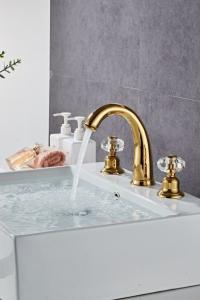 Buy cheap Electroplate Double Handle Rose Gold Wash Basin Faucet product