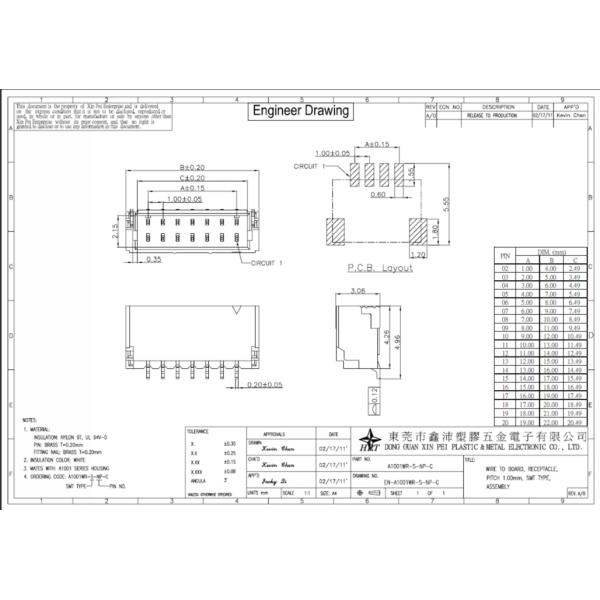 1.0mm Pitch Right Angle SMT Wafer Connector Single Row With PA6T Material