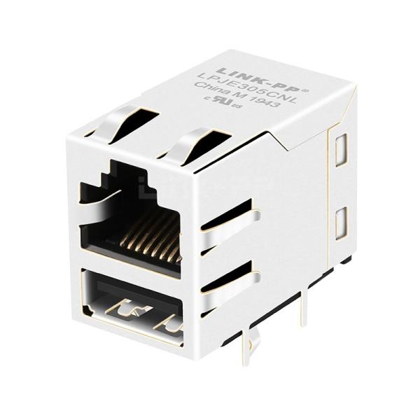 LPJE305CNL Without LED Tab Up Single USB RJ45 Connector Without Integrated