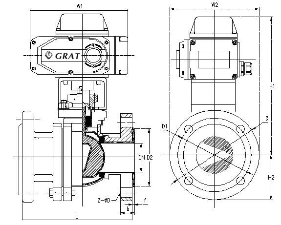 Fluorine Electric Control Ball Valve Carbon Steel Flange Connection