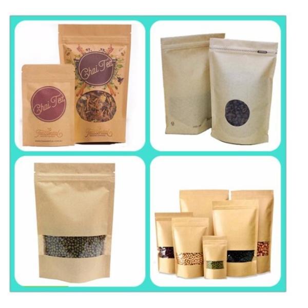 Eco Friendly Customized Logo Promotional Stand Up Kraft Paper Bag for Coffee/Tea Packing