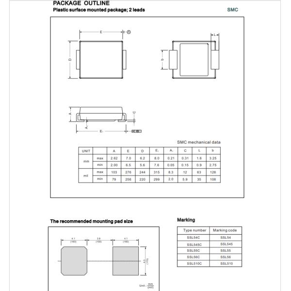 Export Low VF Schottky Diode SSL510C SMC 5A 100V For Use in Low Voltage, High Frequency Inverters
