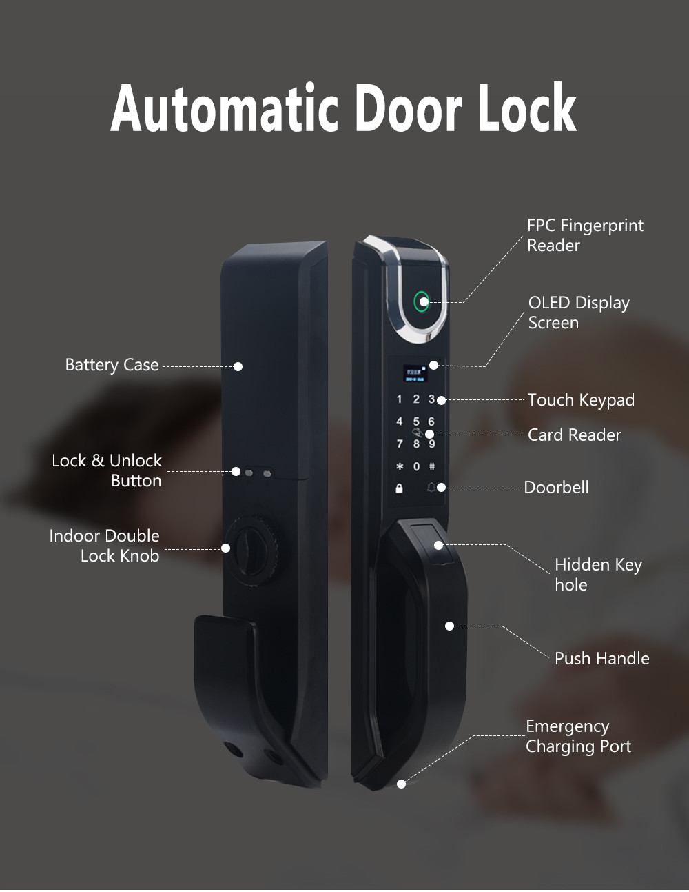 Security Biometric Fingerprint Automatic Door Lock With Mortise CE RoHs FCC