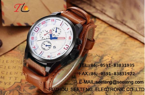 Quality Mature casual business style for men wrist watch with PU leather strap for sale