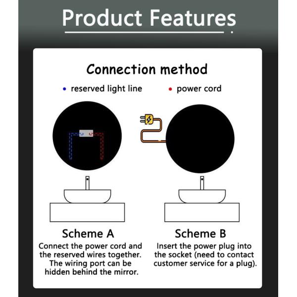 Touch Screen LED Bathroom Mirror with Large Sensor Switch and Modern Design Style