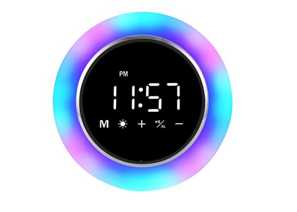 Quality Round Touch Light Alarm Clock With Bluetooth Speaker And Makeup Mirror 5V 1A for sale