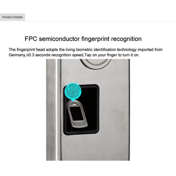 SUS304 Panel Fingerprint Digital Door Lock For Home High Security Level
