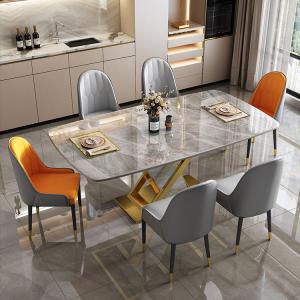 China Marble Stainless Steel Dining Table Chair Sets With Velvet / PU Seat on sale