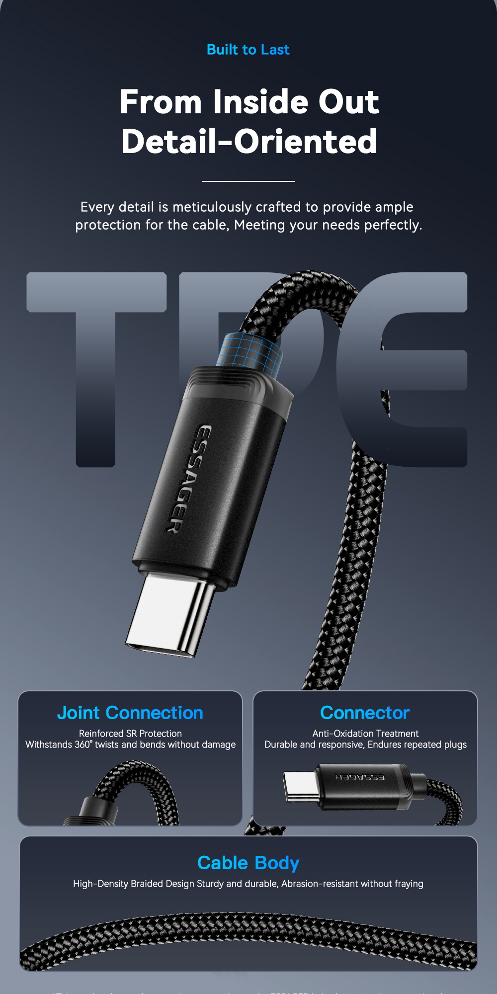 Braid Shielding USB A To C Cable USB C Charging Cord 60W 1m 2m 3m