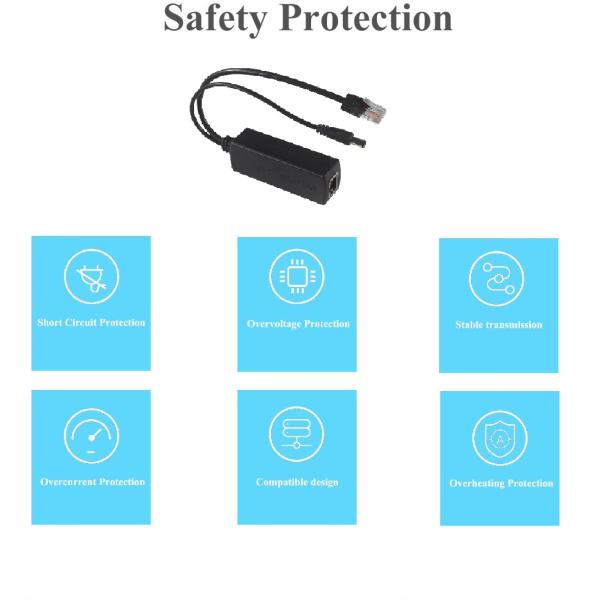 802.3af 12V POE Splitter with DC Jack USB-C 100Mbps