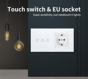 Touch Switch Socket 3 Gang Wall Mounted with LED Indicator On blue Off red