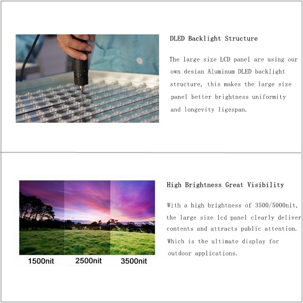 49 Inch Sunlight Readable LCD Panel Repair 2000nits Large Backpack Lcd Advertising Display