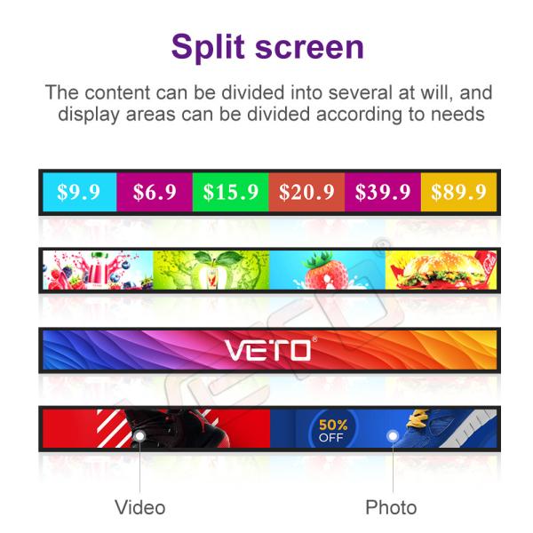 VETO Commercial Ultra Wide Stretched Bar Lcd Digital Signage Android Bar Lcd Panel Advertising Monitor Display