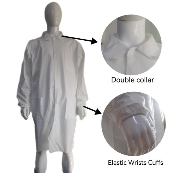 Quality Stock Uniform White Anti Static Lightweight Lab Coat Visitor Coat for sale