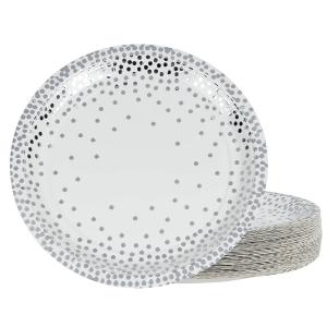 Bio Food Containers Silver Foil Dot Theme Compostable Paper Plates