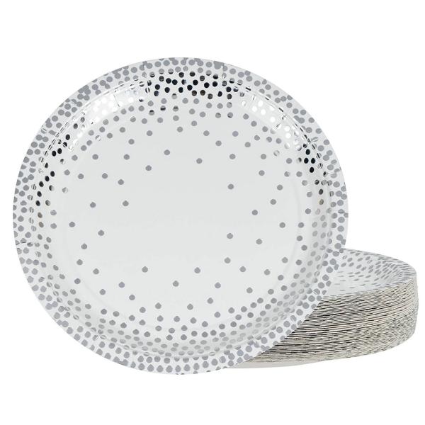 Quality Bio Food Containers Silver Foil Dot Theme Compostable Paper Plates for sale