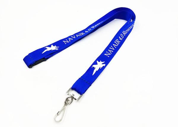Quality Blue Silkscreen Printing Imprinted Nylon Lanyards ID Card Lanyard With Swivel J - Hook for sale
