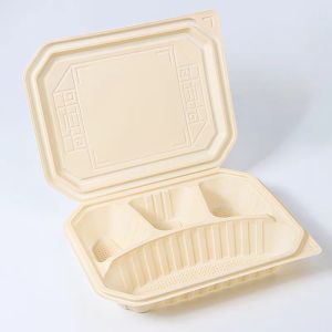 4 Compartments Biodegradable Container Clamshell Hinge Biodegradable Meal Box