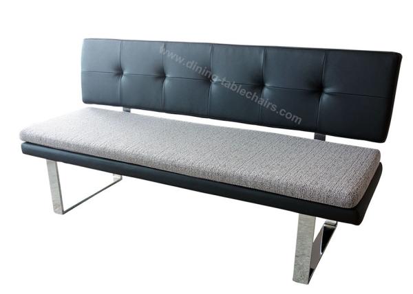 Quality Backrest Upholstered Dining Bench High Density Sponge Chrome Plated Leg for sale