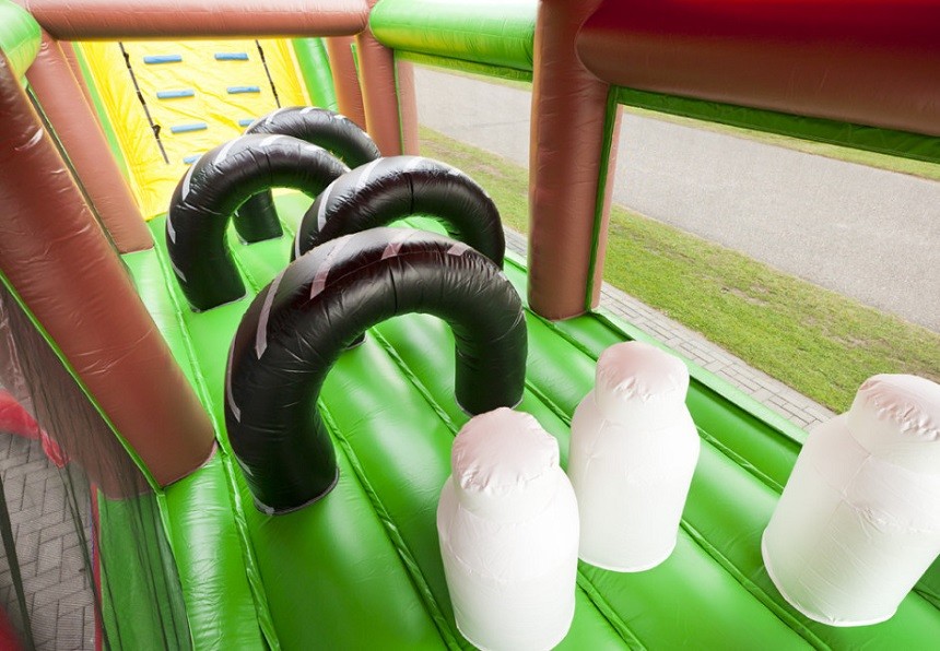 Cowboy Inflatable Obstacle Course Red Farm Bouncy Obstacle Course