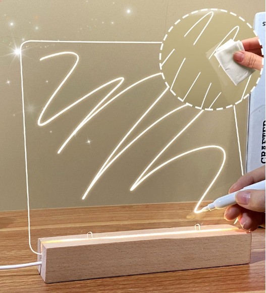 Rectangle 20*20cm Memo Board Solid Wood Light Up Acrylic Stand For DIY