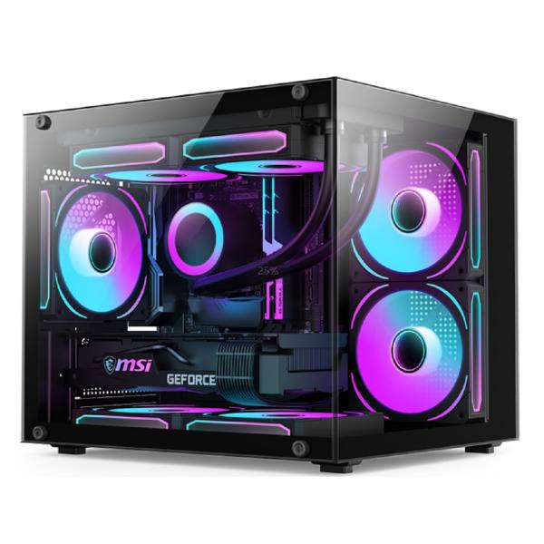 Panoramic Design Computer Case 0.35mm SPCC Steel 5 X 12cm Fans Glass Panels On The Left And Front For Gamers Home office Users And DIY Enthusiasts.