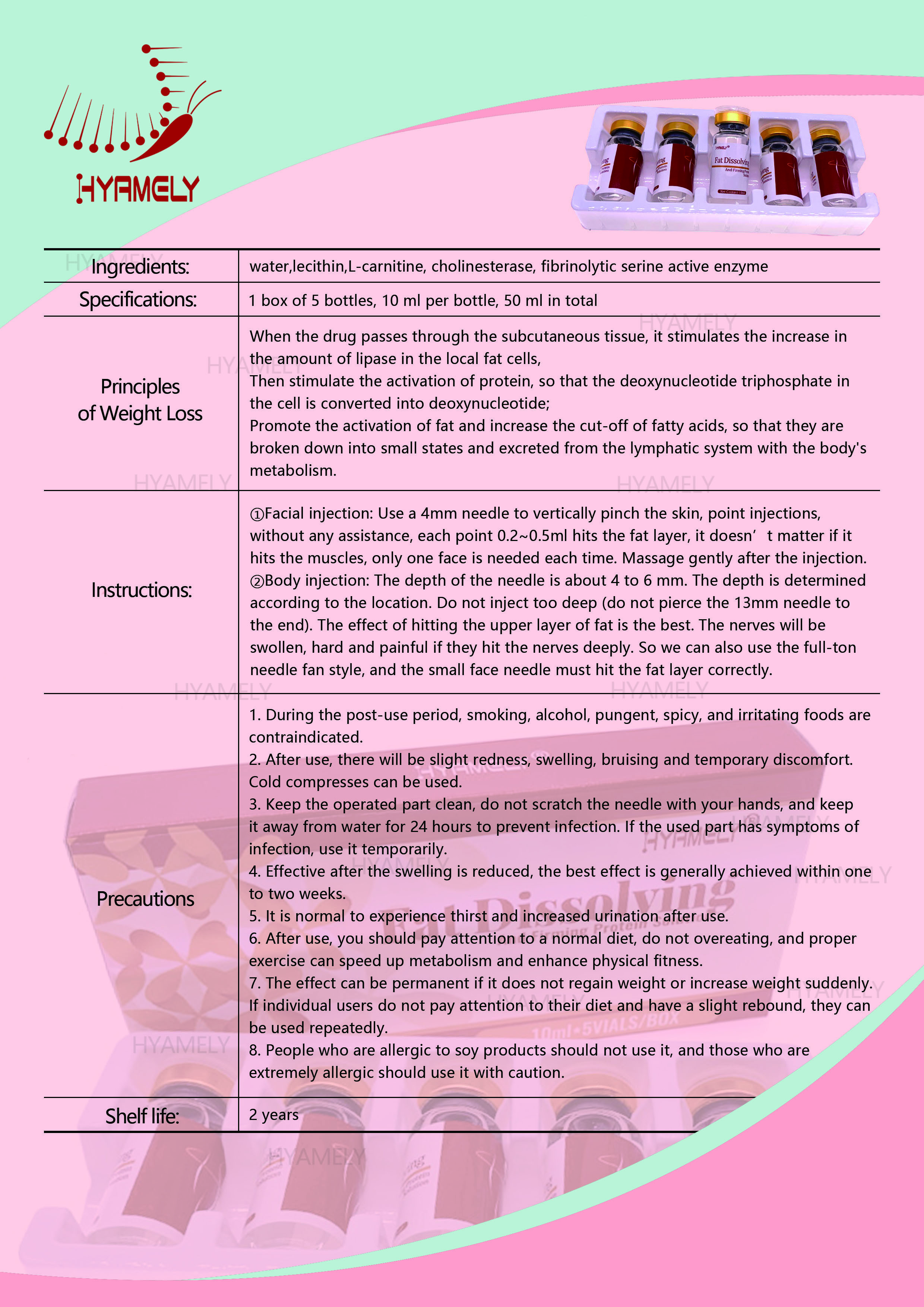 Weight Loss Injection Lipolysis Solution For Fat Dissolving