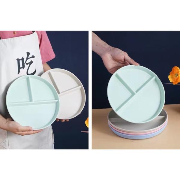 22CM Green Wheat Straw Fibre There Compartments Anti Fall Food Plate Environmentally Friendly Dining Eco-friendly Tableware Supplies