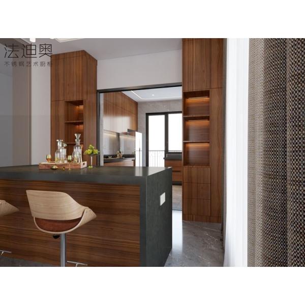 Chinese Style Light Brown Wood Grain Stainless Steel Kitchen Cabinets