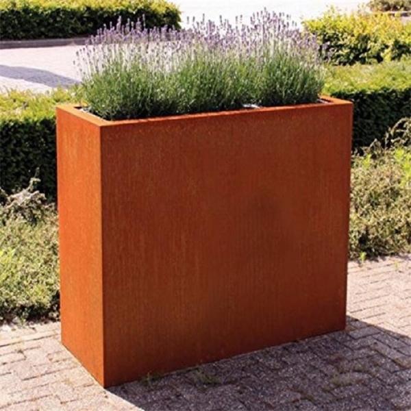 Quality Tall Trough Rust Rectangular Corten Steel Planter Modern Design for sale