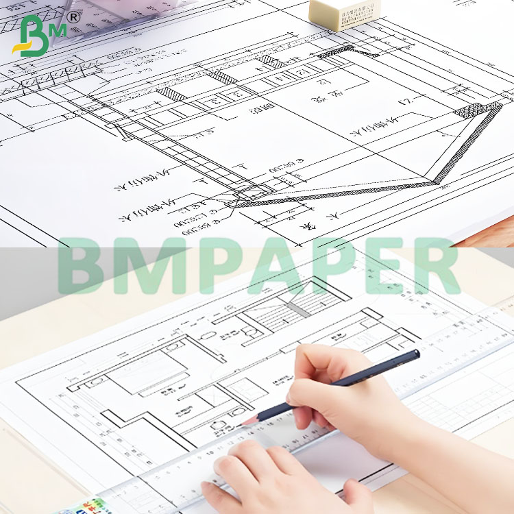 High Stiffness 2/3 inch Core Size White CAD Plotter Printing Paper Rolls